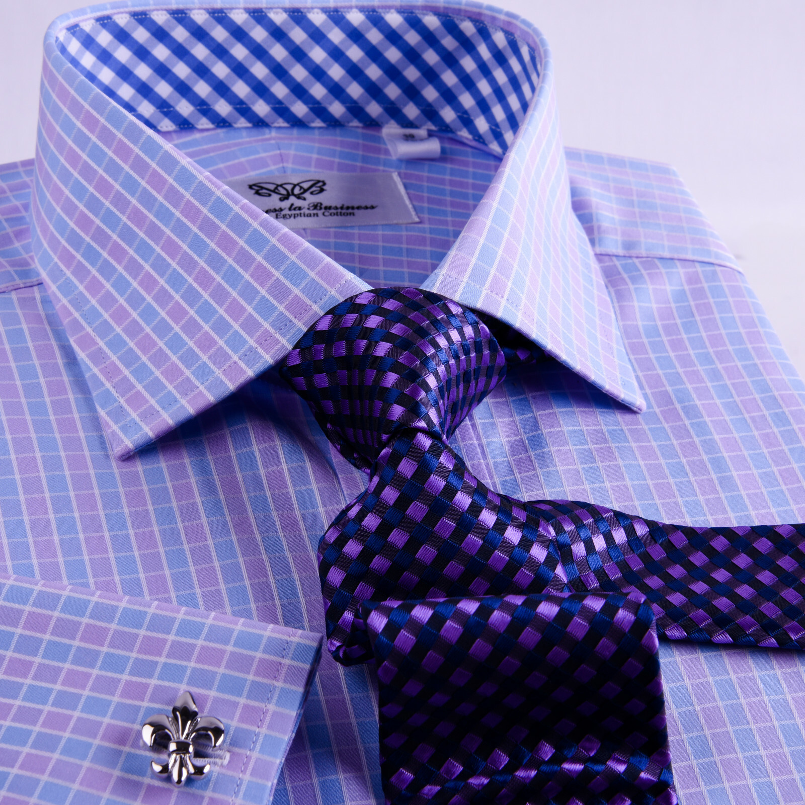 Purple & Blue Plaid & Checkers Mens Dress Shirt Formal Business Gingham Check
