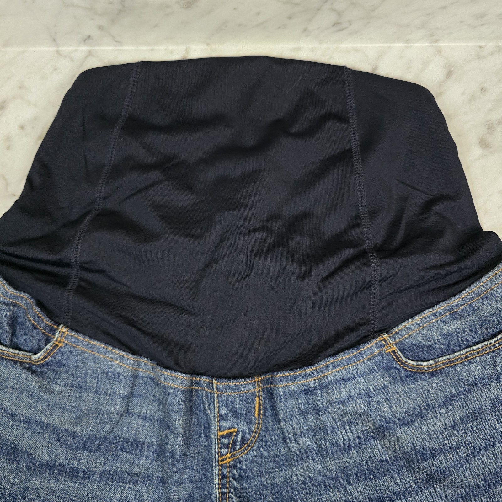 Isabel Maternity Shorts Crossover Panel Midi Short 4 In Inseam Medium Wash