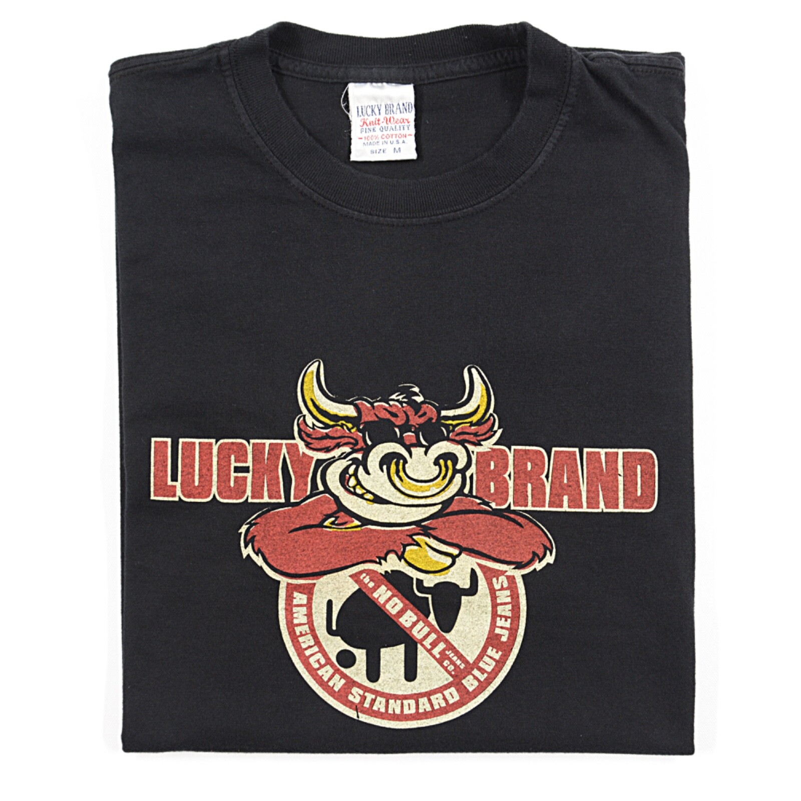VTG LUCKY BRAND “The No Bull Jeans Co Fine Quality Knit-Wear” T-Shirt Medium Y2k