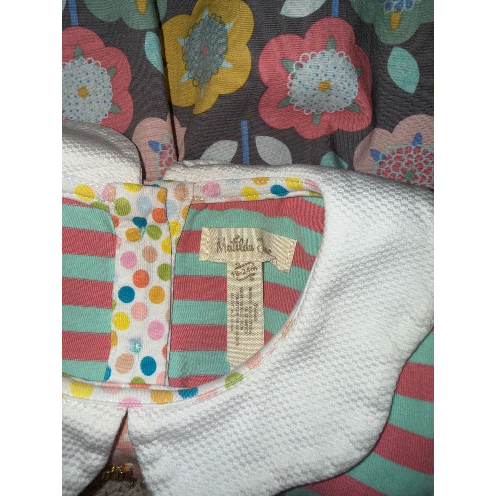 Matilda Jane Girls Mixed Floral Polka Dot Stripe Peter Pan Collar Dress 18-24M
