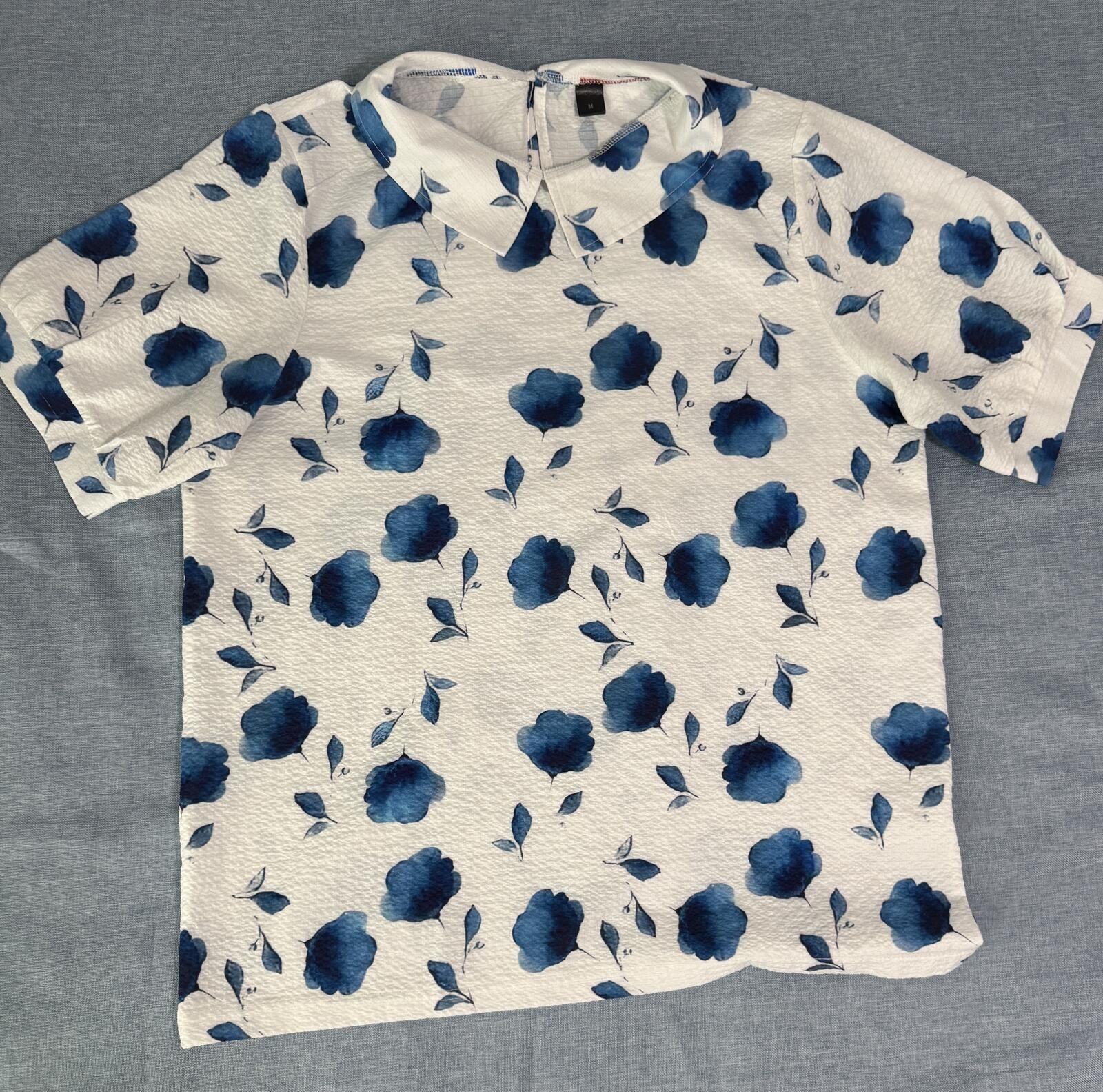 Blue Floral Peter Pan Collar Blouse | Cottagecore Romantic Office Chic Top
