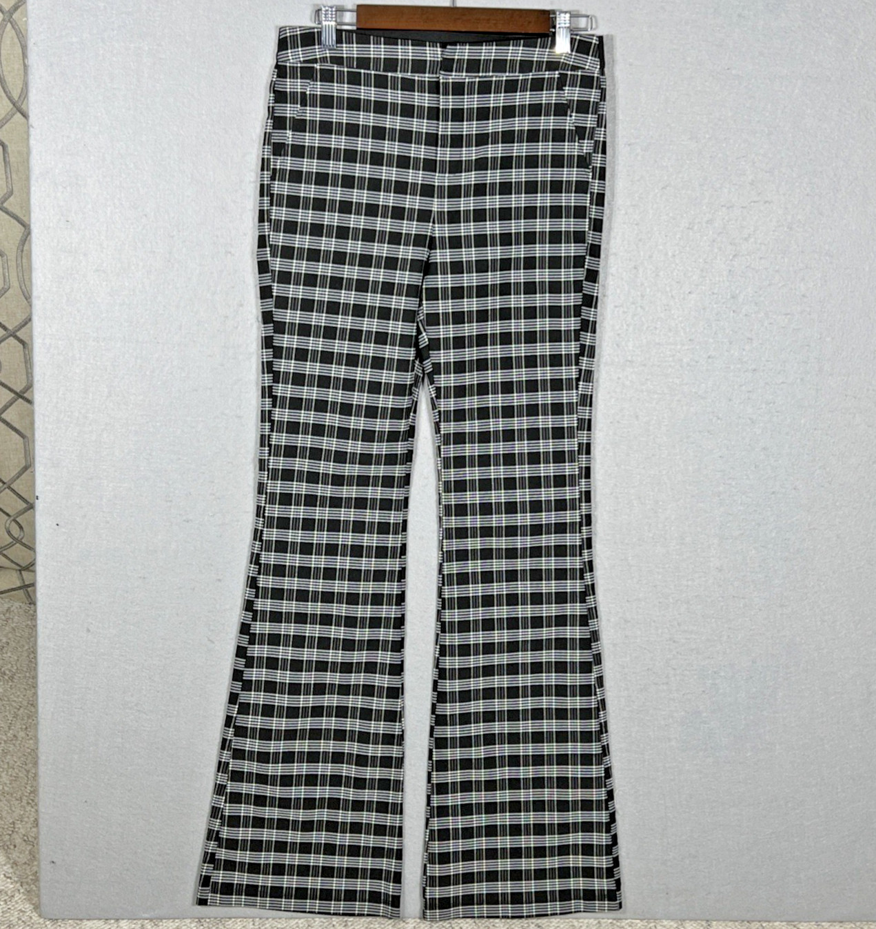 Sugar Rain Plaid Flare Pants Black White Checkered Pattern size L (W30 x L33.5)
