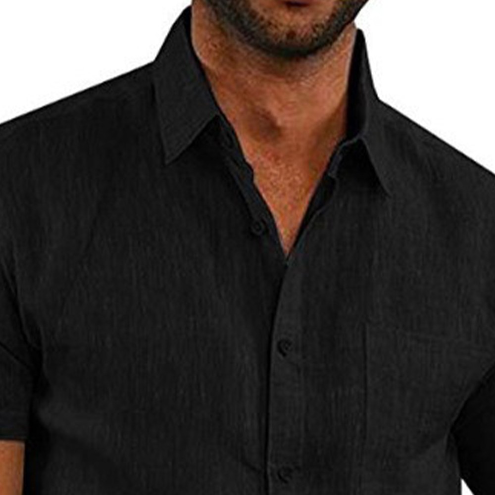 Mens Solid Short Sleeve Button Turn Down Collar Casual Blouse Casual T-shirt Top
