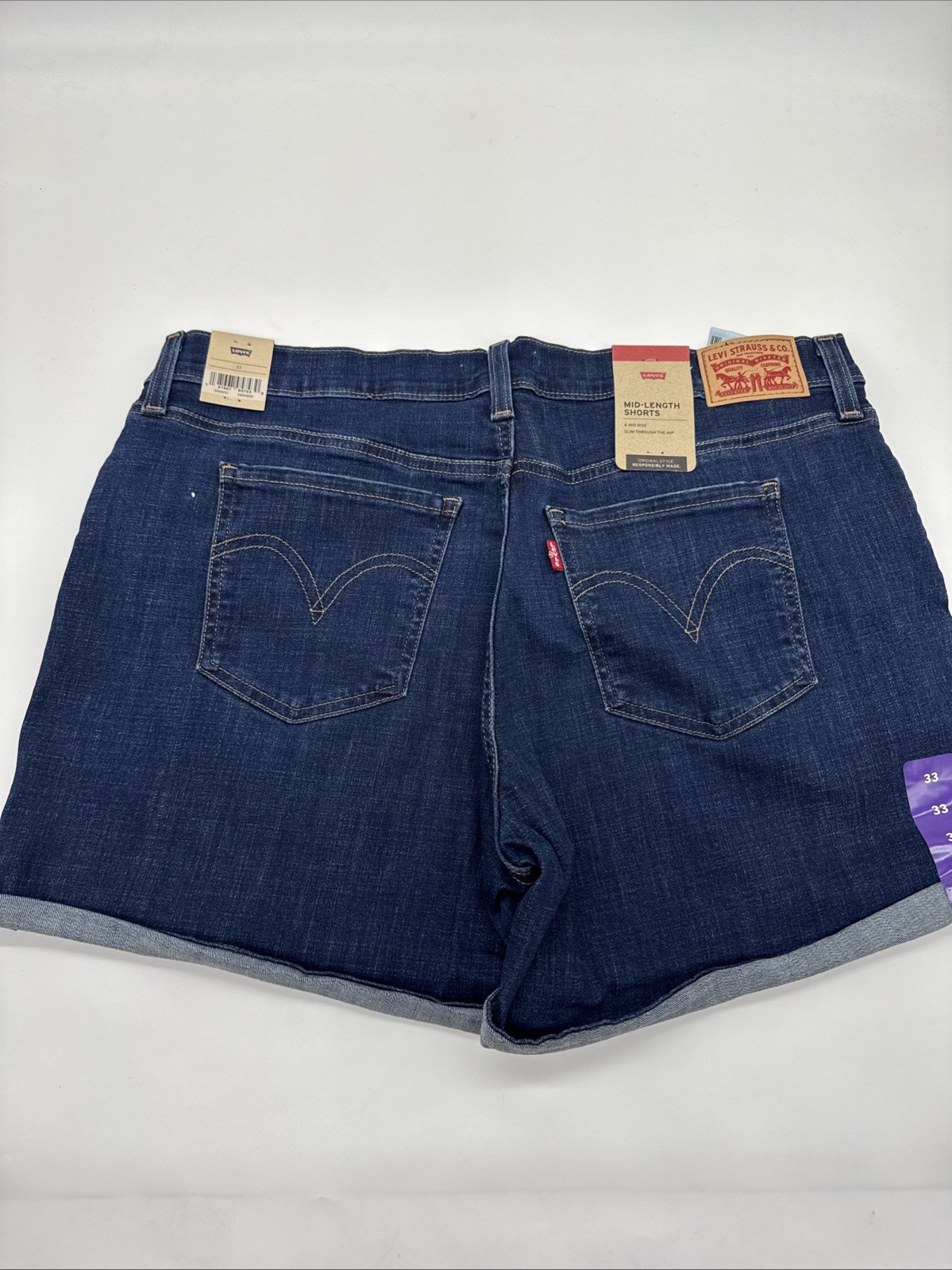 Levi’s Women’s Blue Mid Length Shorts Size 33, Slim Through The Hip Fast Ship