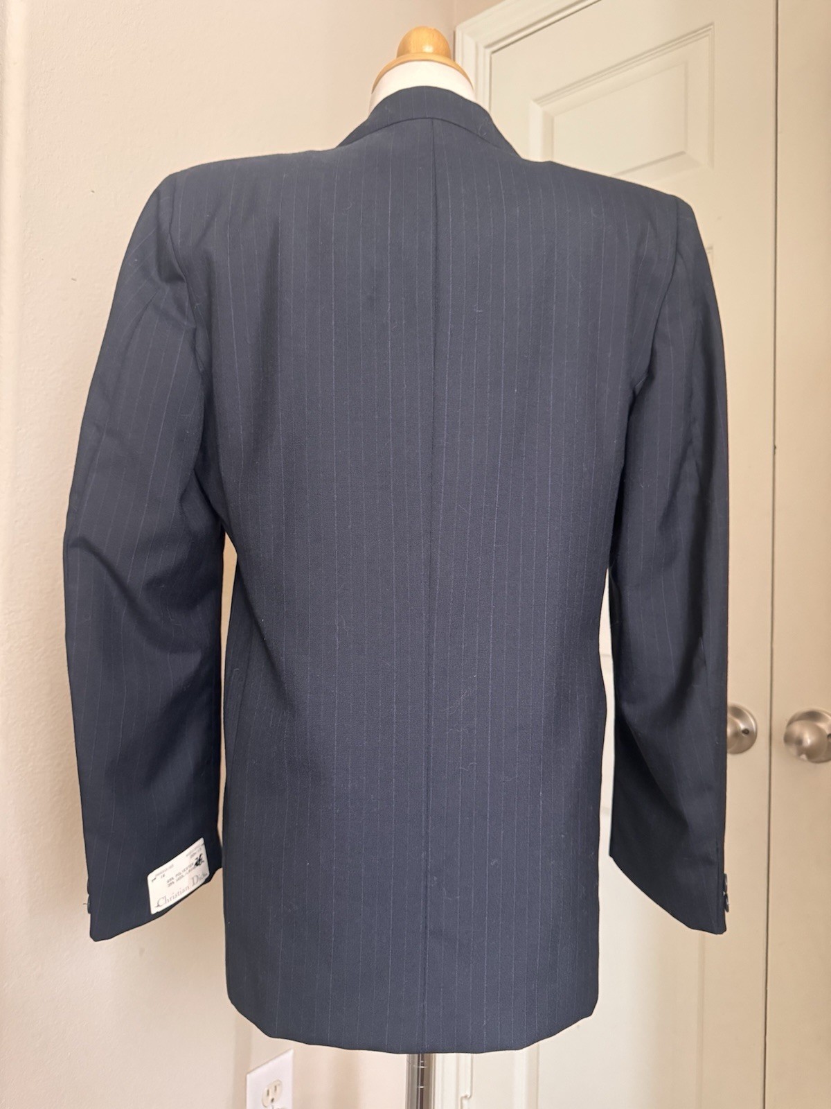 Vintage Christian Dior Pinstripe Wool Blend Pantsuit Doubl Breasted Blazer Sz 16