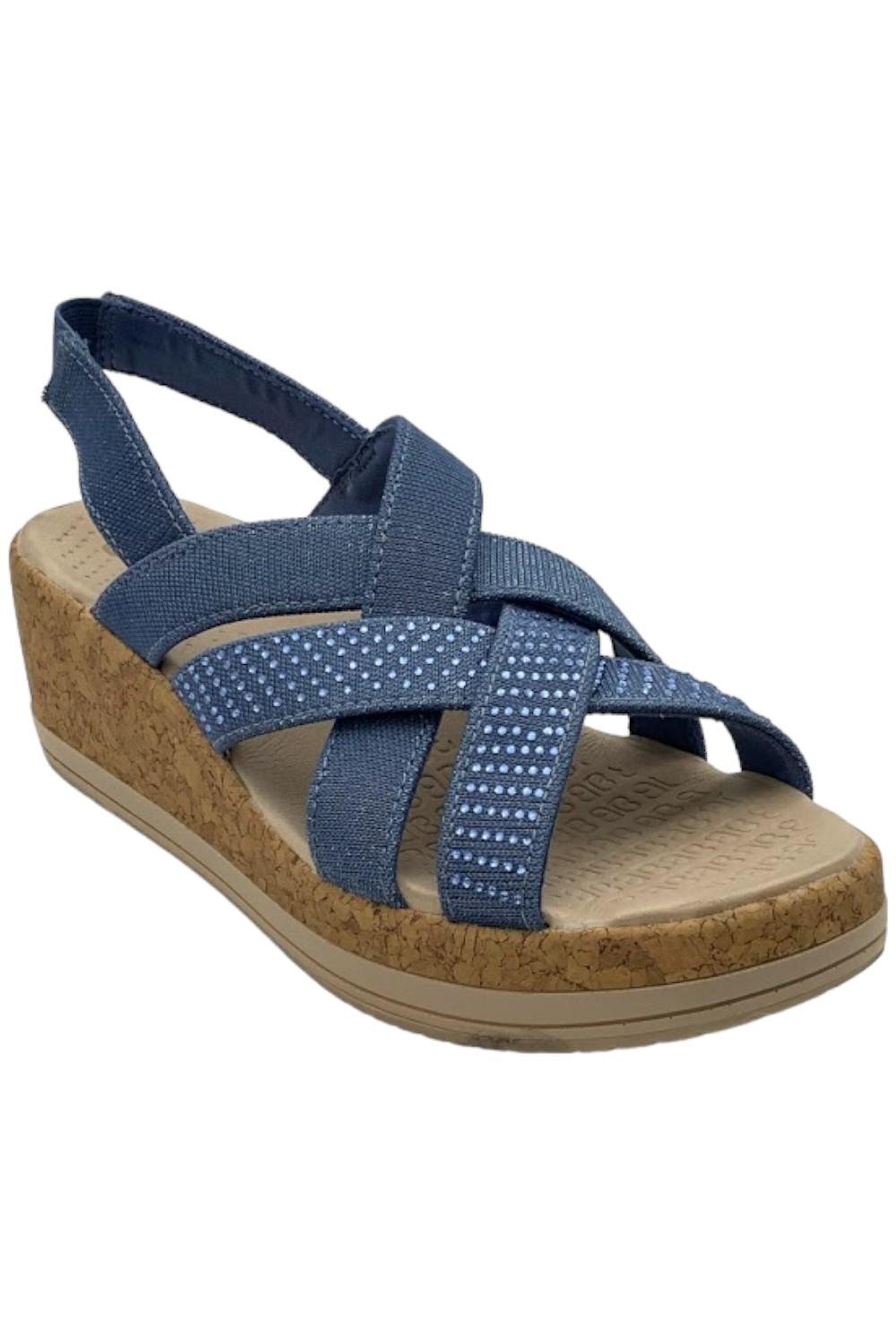 Bzees Ritz Sparkle Machine Washable Cork Wedge Sandal Blue