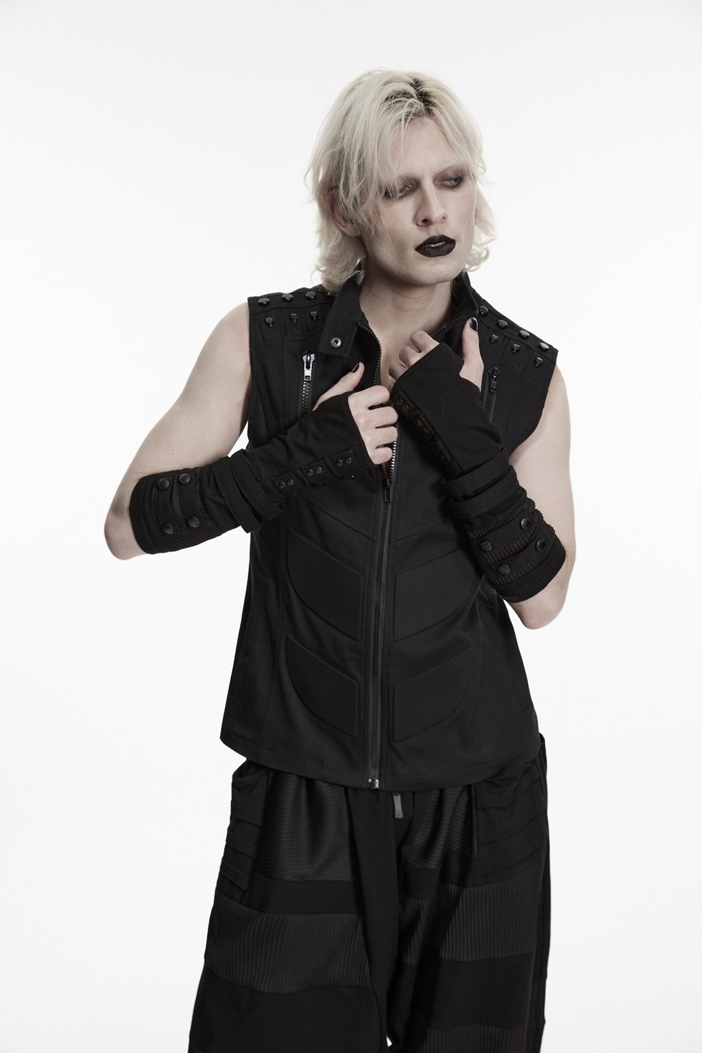 Punk Rave Men Black Goth Cyberpunk Rivets Gloves Steampunk Long Cuff Arm Warmer