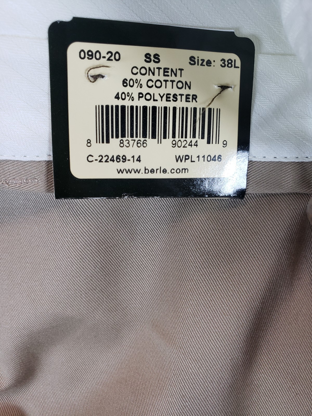 NWT Men’s Berle Tan Beige Flat Front Twill Khaki Pants Size 38 L