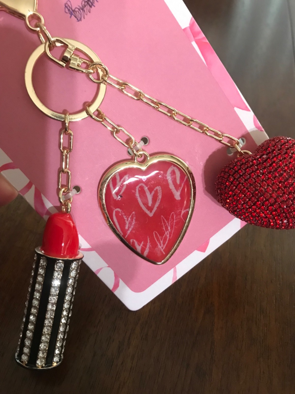 NEW Piper K~bag charm~ glass stones~Lipstick, Heart & Heart Charm & Keychain