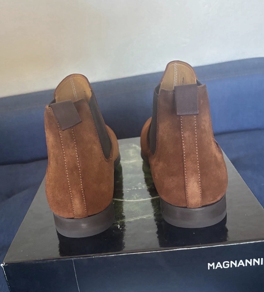 $495 Magnanni Mens Cognac Suede Chelsea Dress Ankle Boot Made in Spain Size 12