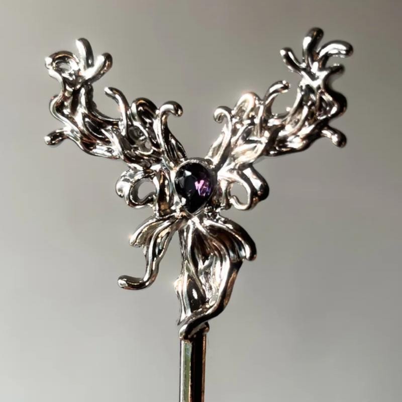 Boho Style Silvery & Violet Fairy Core Butterfly Chinese Hairpin 16 Cm