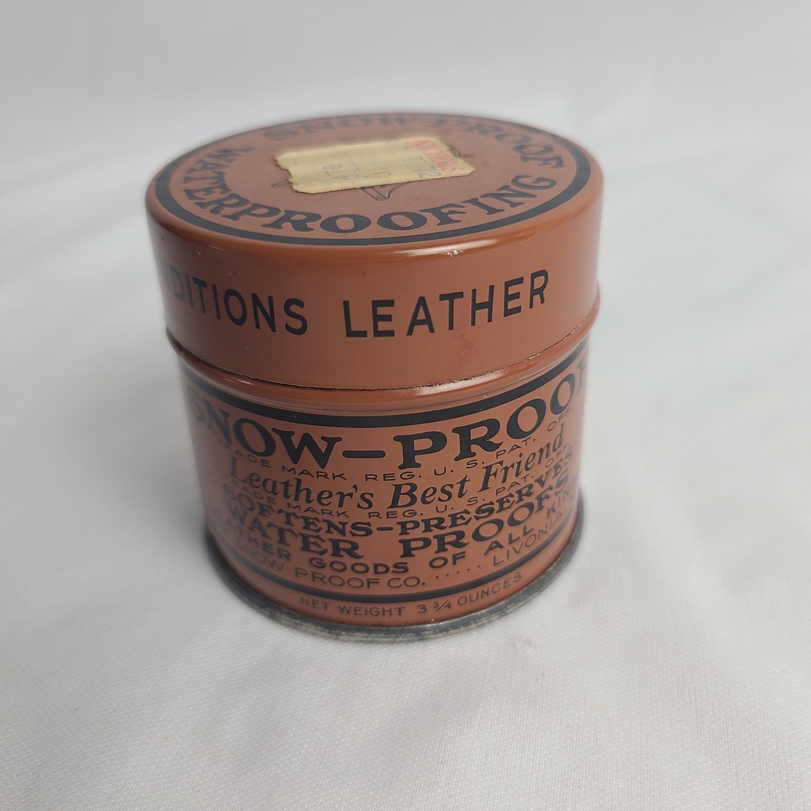 Vintage Snow-Proof Waterproofing Leather’s Best Friend 3.75 Oz. Tin 1/4 Full