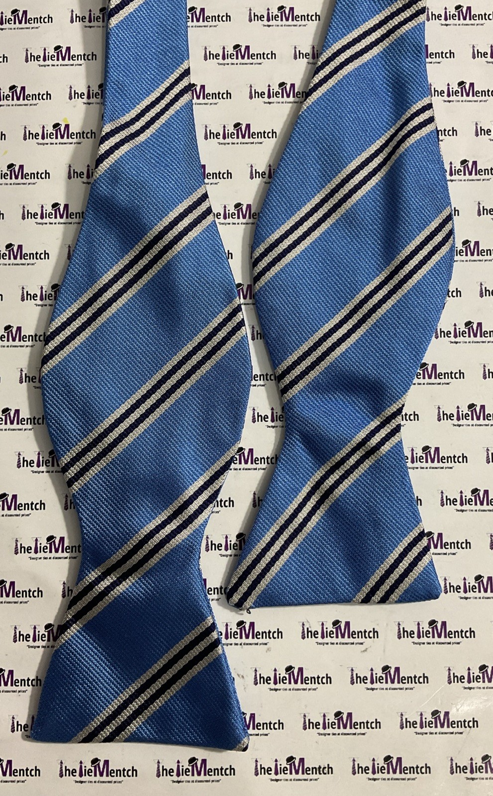 Brooks Brothers Blue With White Stripes Design Self Tie Bow Tie(New-Minor Flaws)