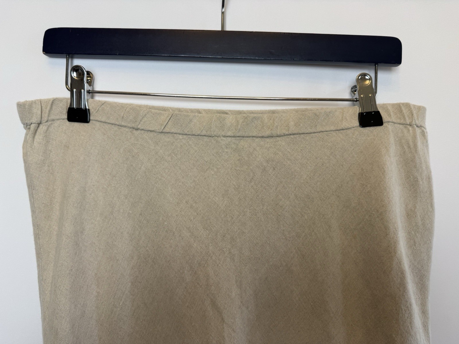 Orvis 100% Linen Skirt UK 12 Beige Elasticated Waist Embroidered Hem Summer