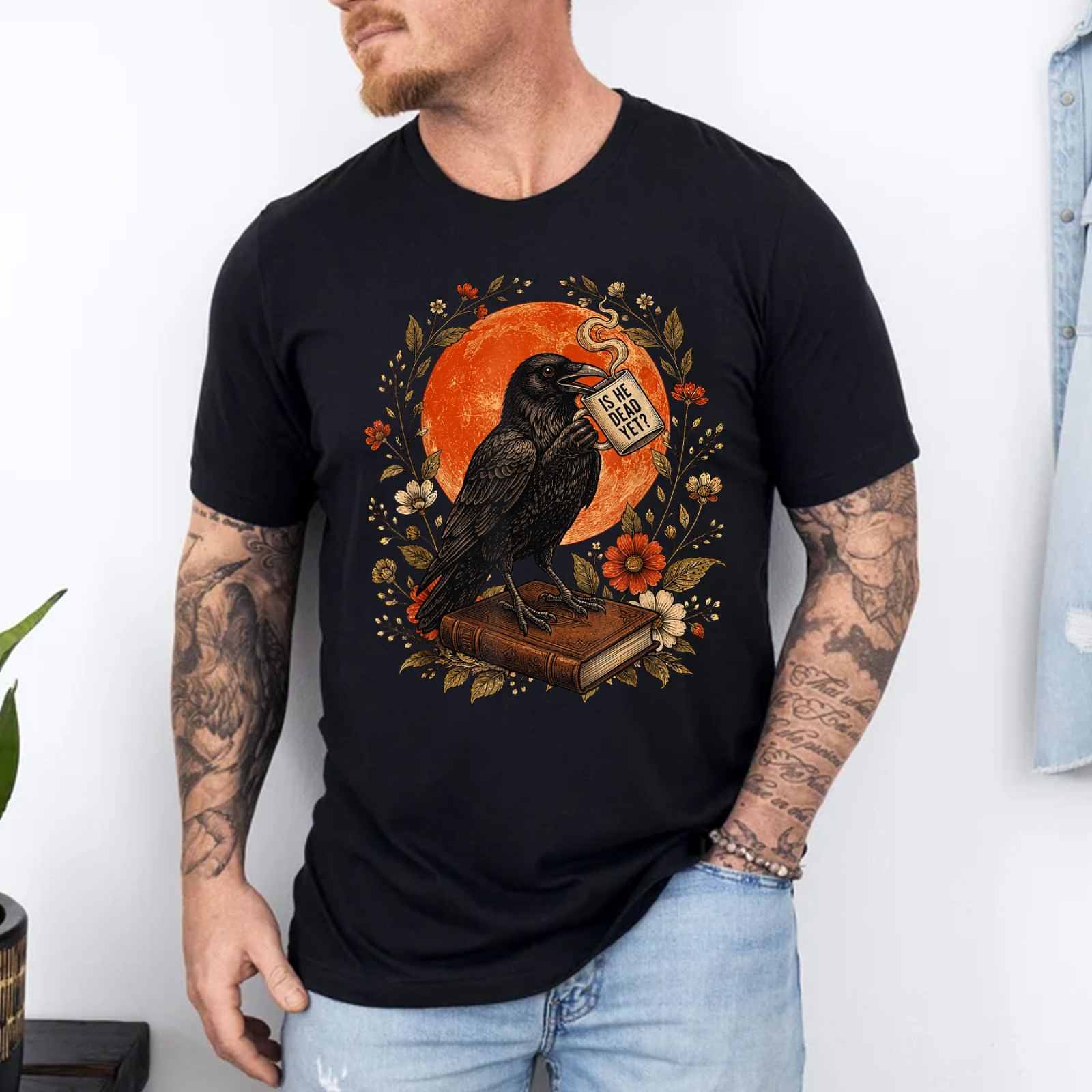 is He Vintage Dead Yet Dark Crow Raven Bird Humor Gothic T-Shirt