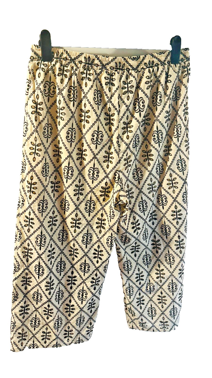 Primark 100% Cotton Embroidered Beige and Black Wide Leg Trousers, Plus Size -20