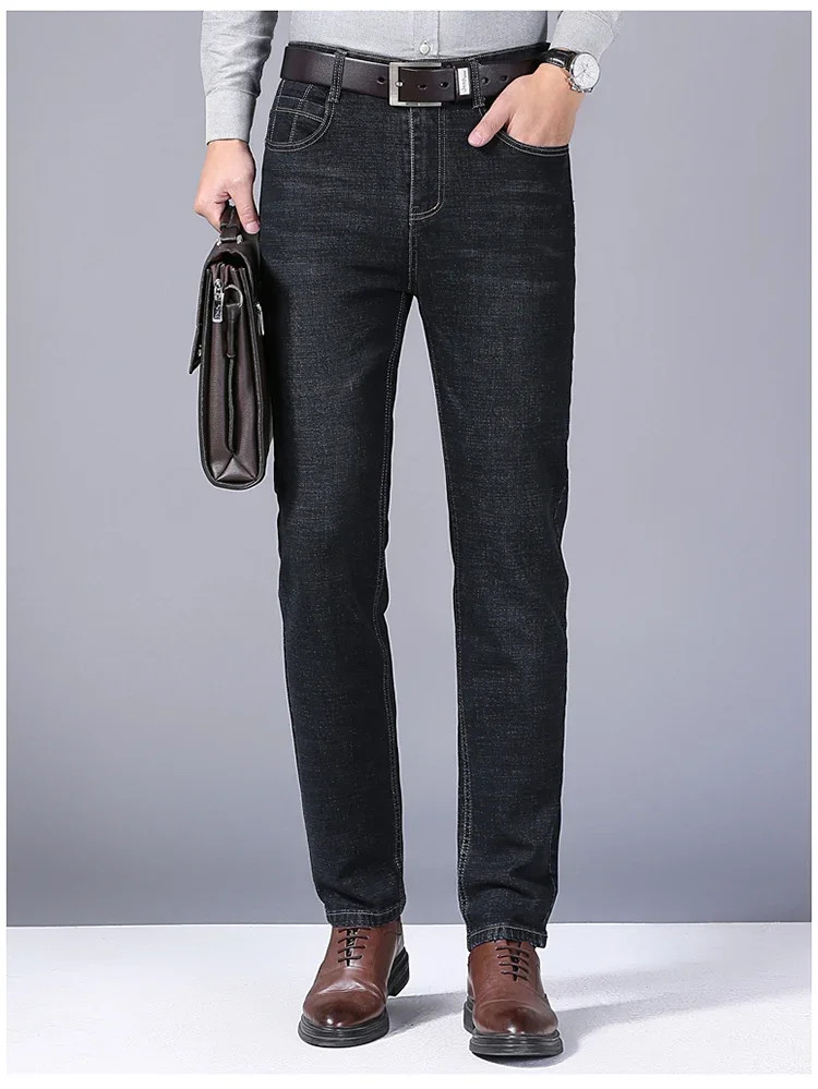 Men’s Casual Straight Leg Jeans Soft Stretch Denim Zipper Fly Blue Black Pants
