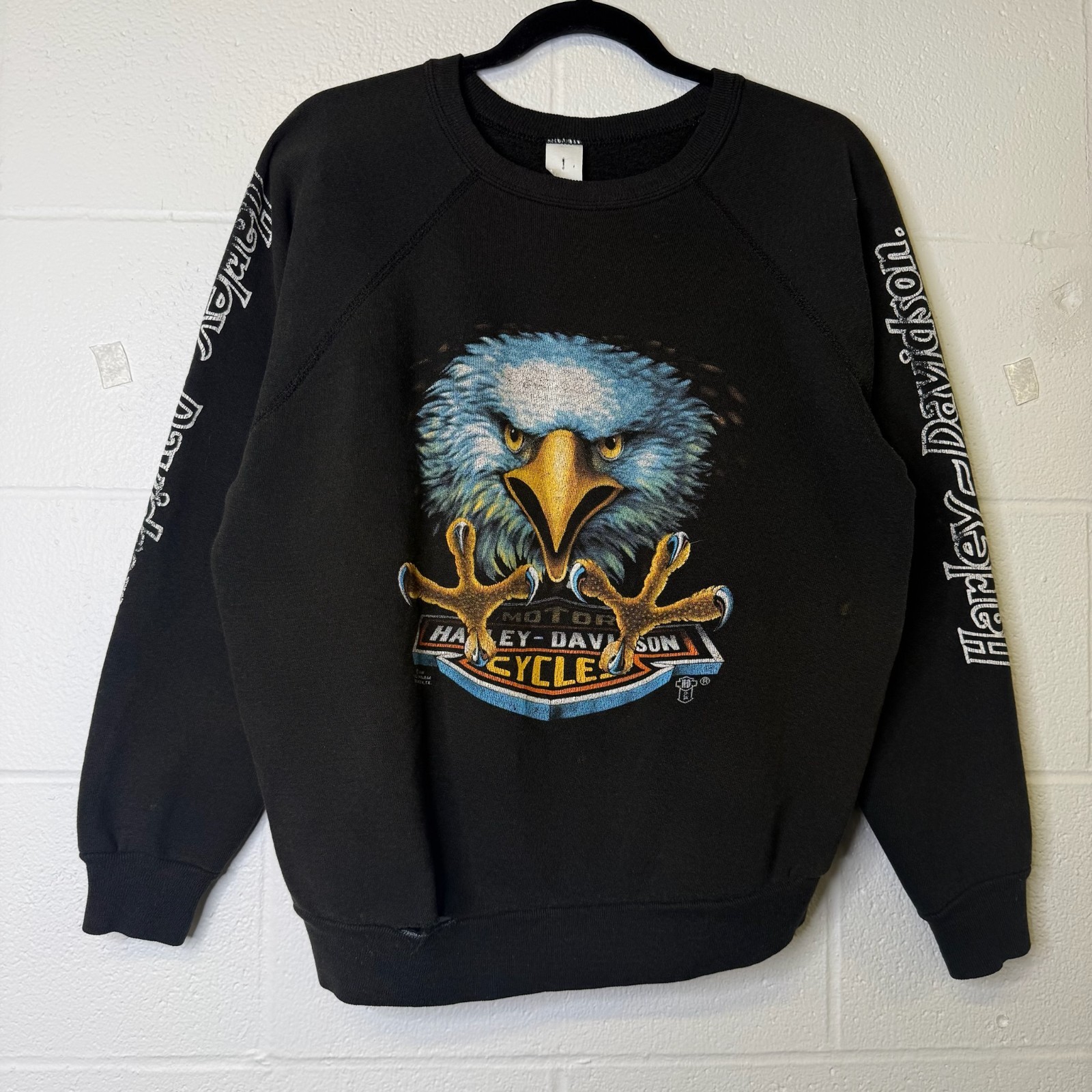 Vintage 1986 3D EMBLEM Crewneck Sweatshirt Eagle Biker Motorcycle Black 80s 90s