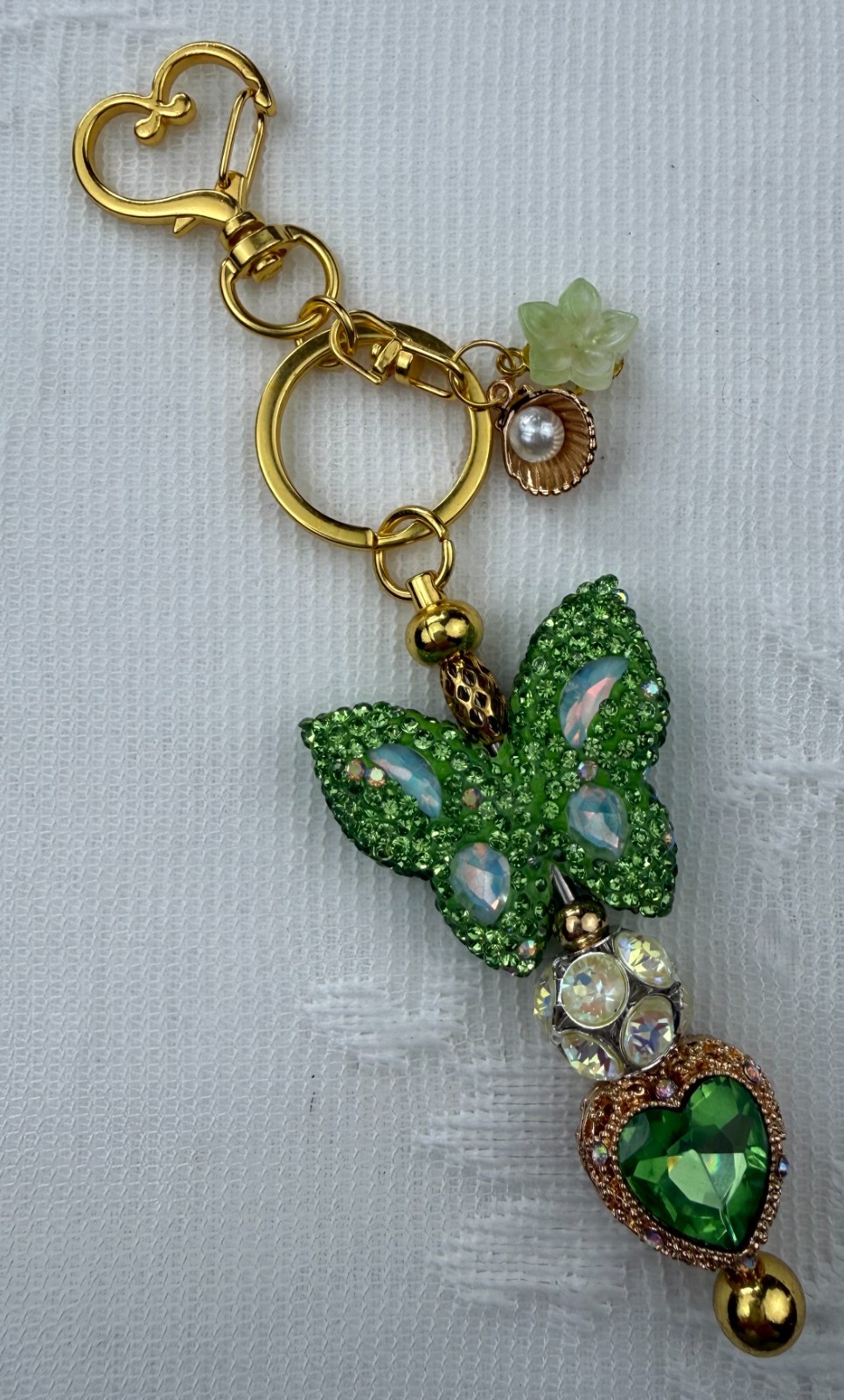 Hand made beaded key chain/Bag charm! Bling. Butterfly. Gifts. Basket filler.
