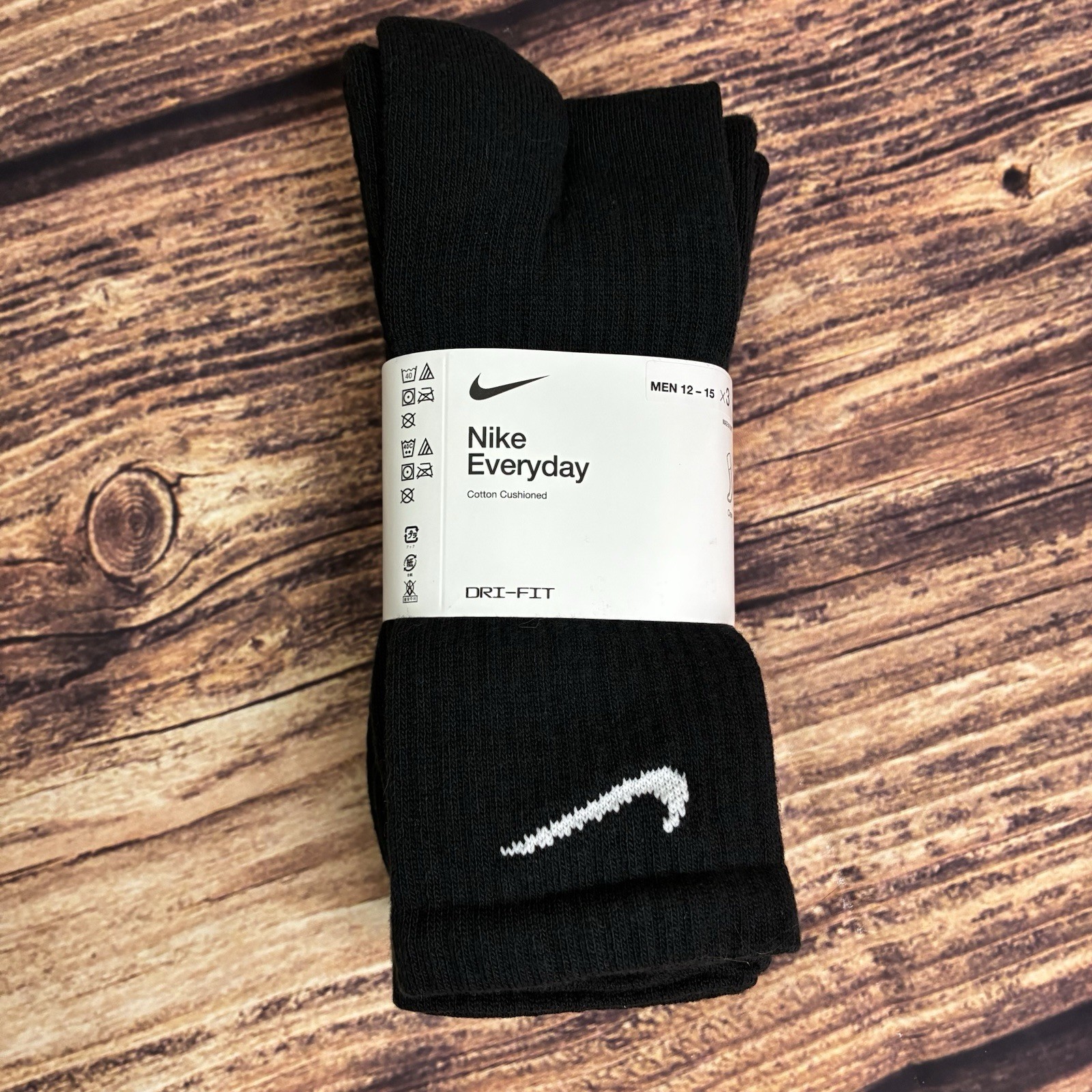Nike Everyday Cushioned Crew Socks Mens 3 Pack Black XL Size 12-15 NWT SX7664