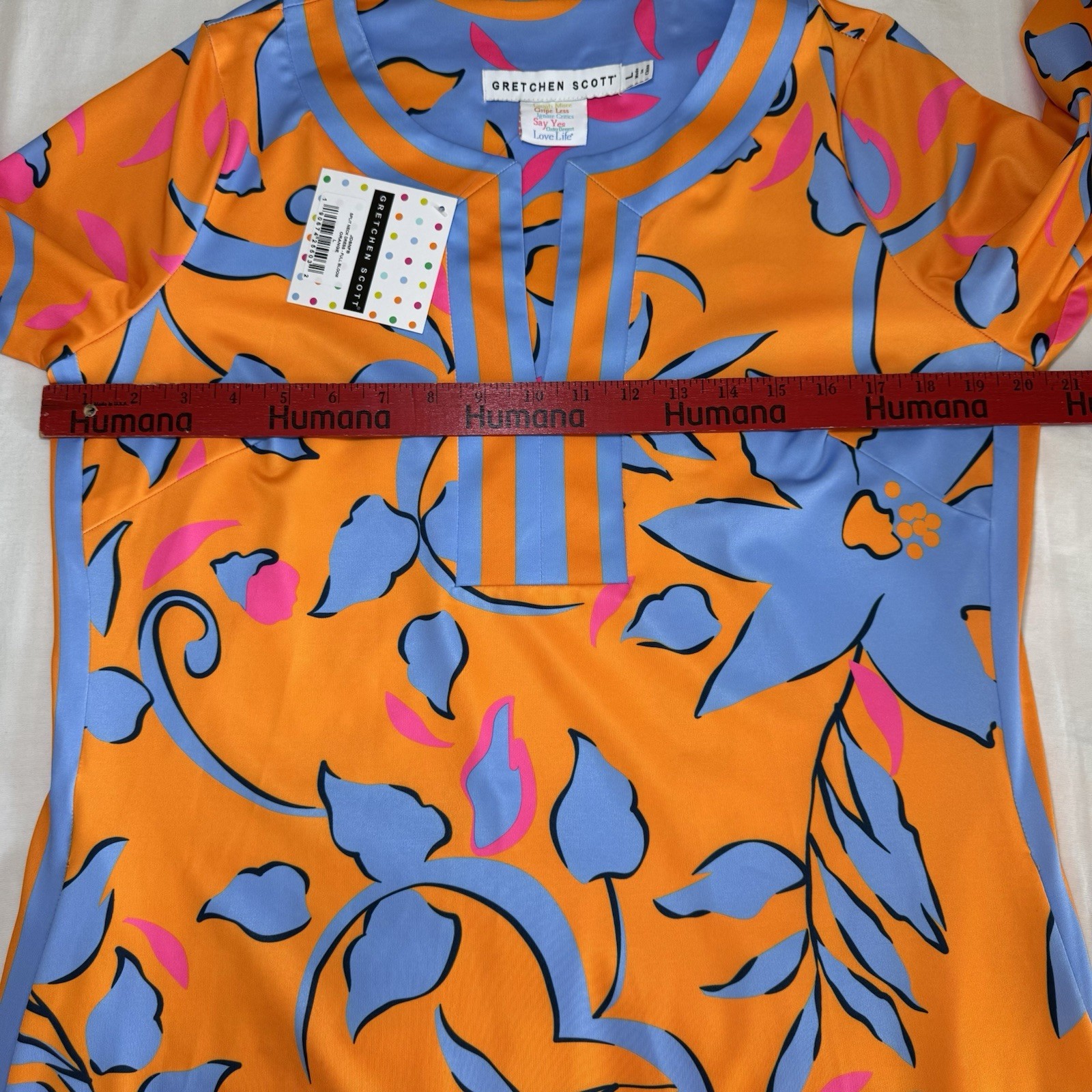 New Gretchen Scott Dress Size Large Tropical Floral Split Neck Vacation Resort