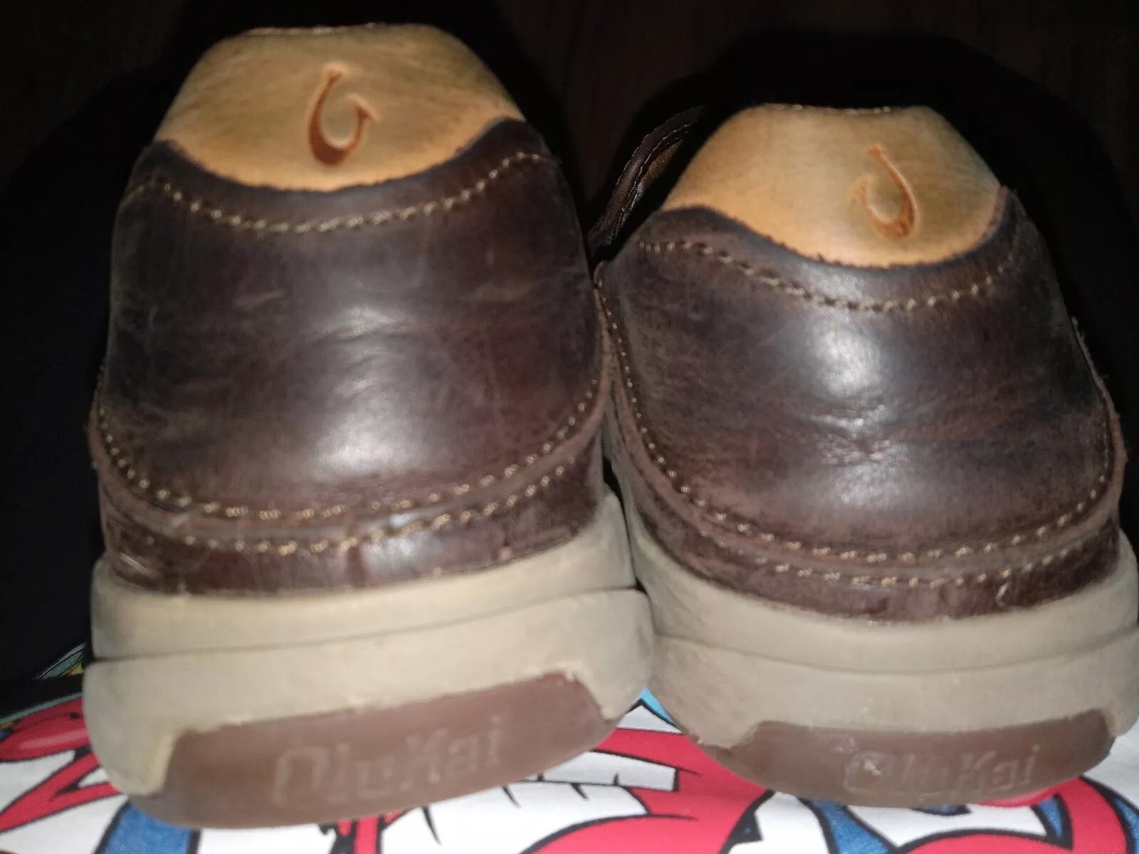 Olukai Laeahi Lauhala Dark Wood Brown Mens Slip On Sneakers Leather Size 8