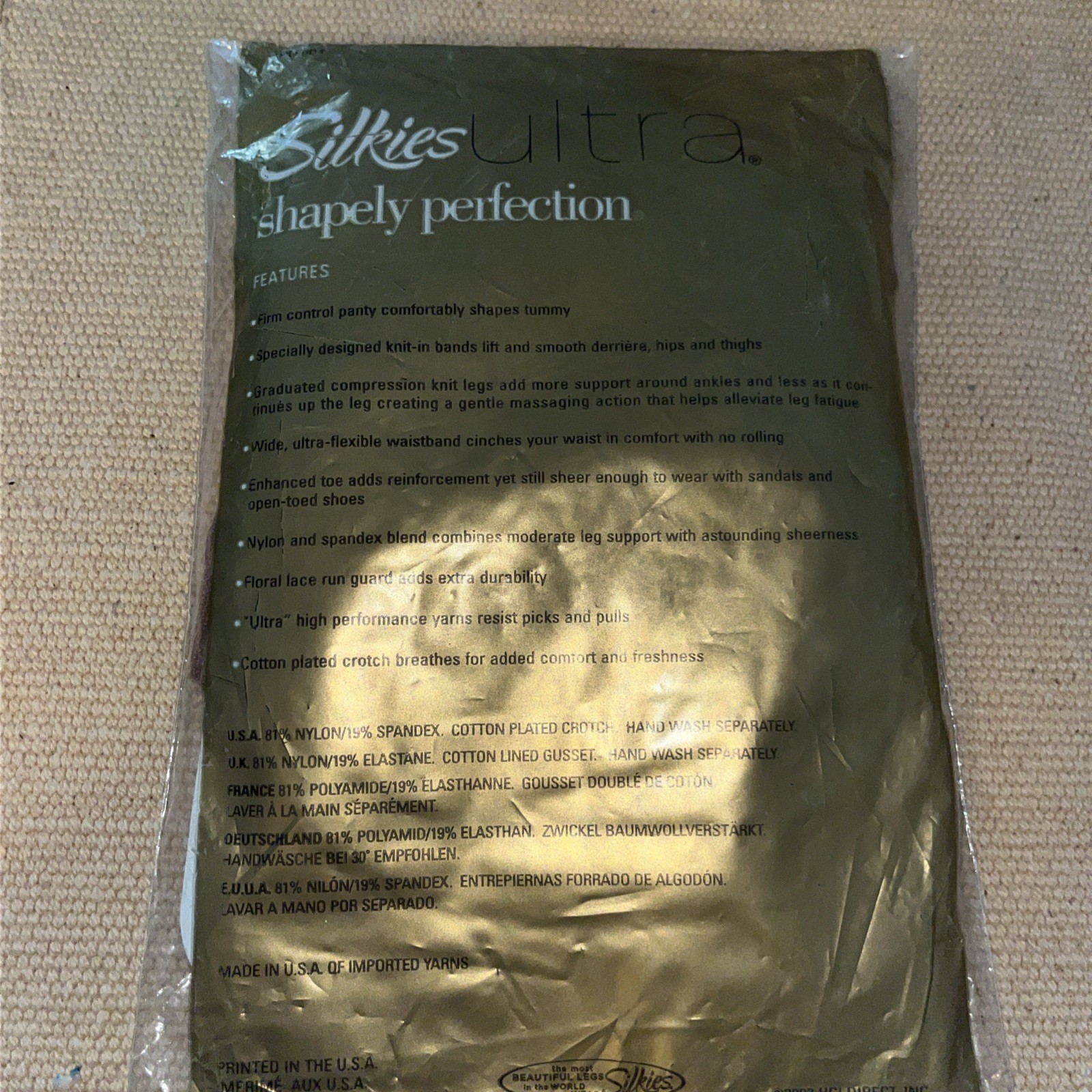 VTG Silkies Ultra Shapely Perfection Pantyhose Large Nude 81% Nylon 19% Spandex