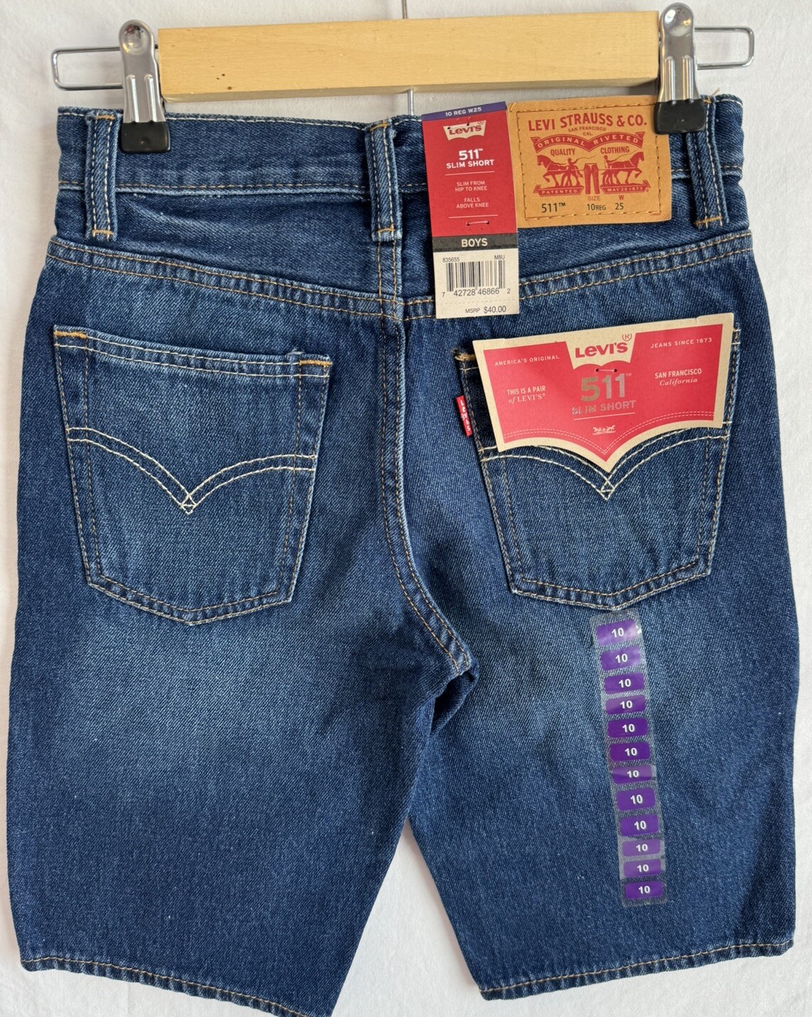 Levi’s Boy’s Kids 511 Slim Short Size 10 W25 New Tags $40.00 Denim