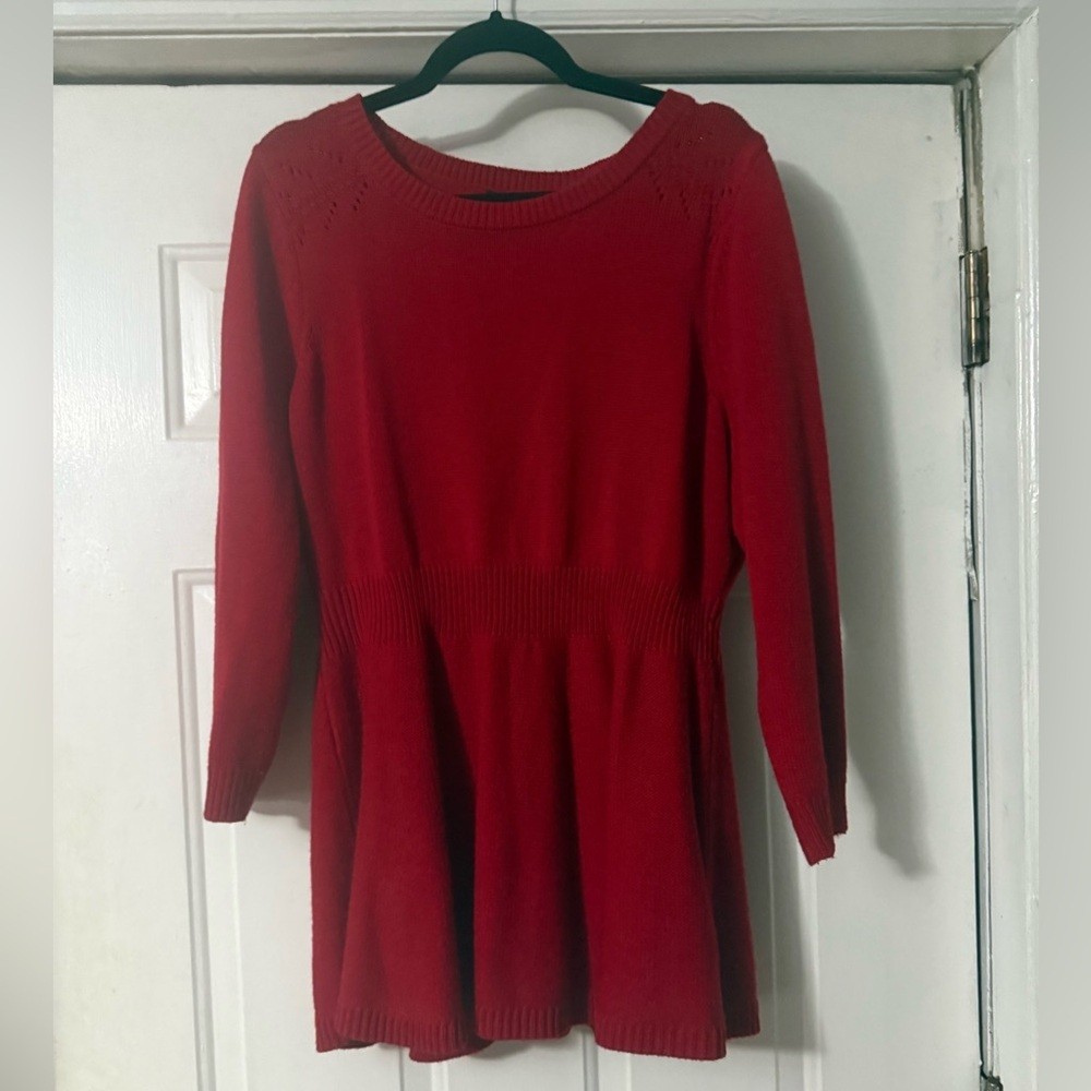 Lane Bryant Red Peplum Sweater 14/16 Acrylic Knit Long Sleeve