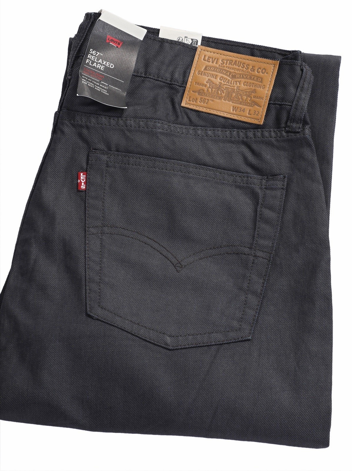 Levi’s Premium 567 Relaxed Flare Coated Black Men’s Jeans Brand New Retail $98