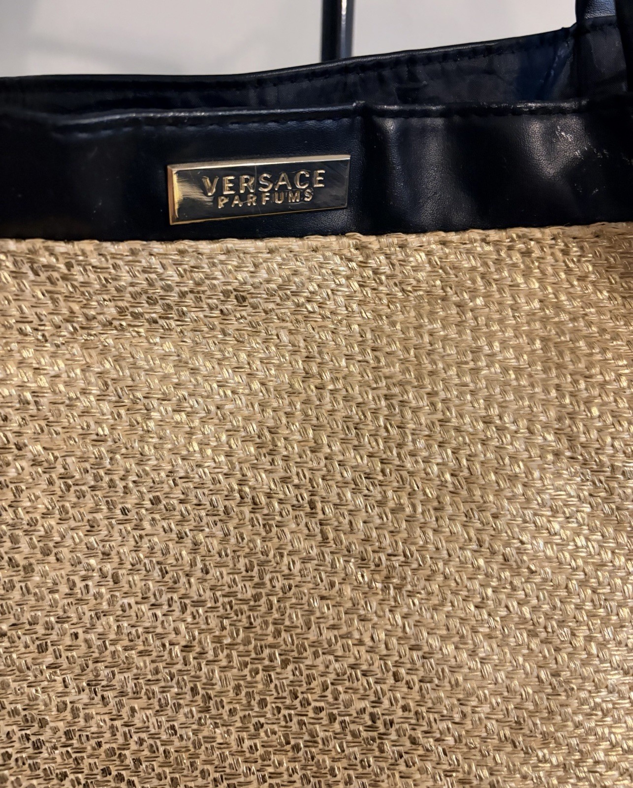 Versace Beige & Black Tote Bag Double Handles Magnetic Closure Pockets