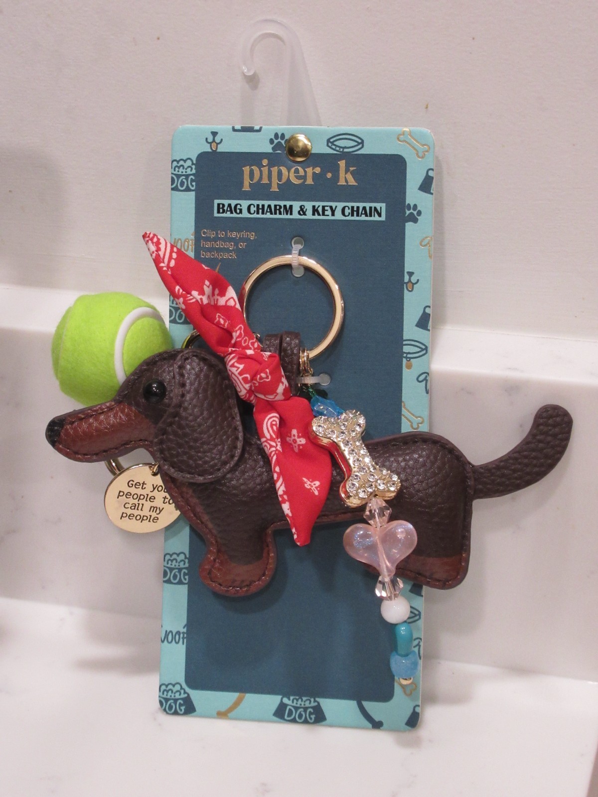 Piper K Dachshund Dog Tennis Ball Bandana Bling Bone Bag Charm Keychain