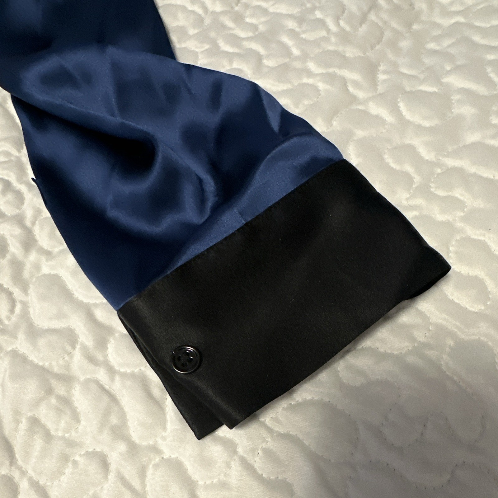 Doncaster Collection Women’s 10 Blue/Black Satin Silk/Spandex Collared Button LS