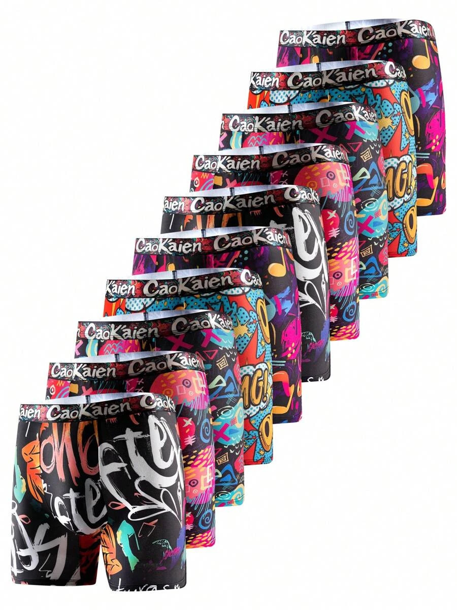10 Pcs/Pack Men’s Thin Printed Graffiti Pattern Boxer Brief