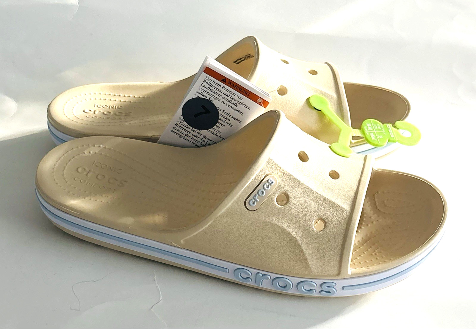Crocs Unisex Bayaband Slide Comfort shoes Men 7, Women 9 , Beige White