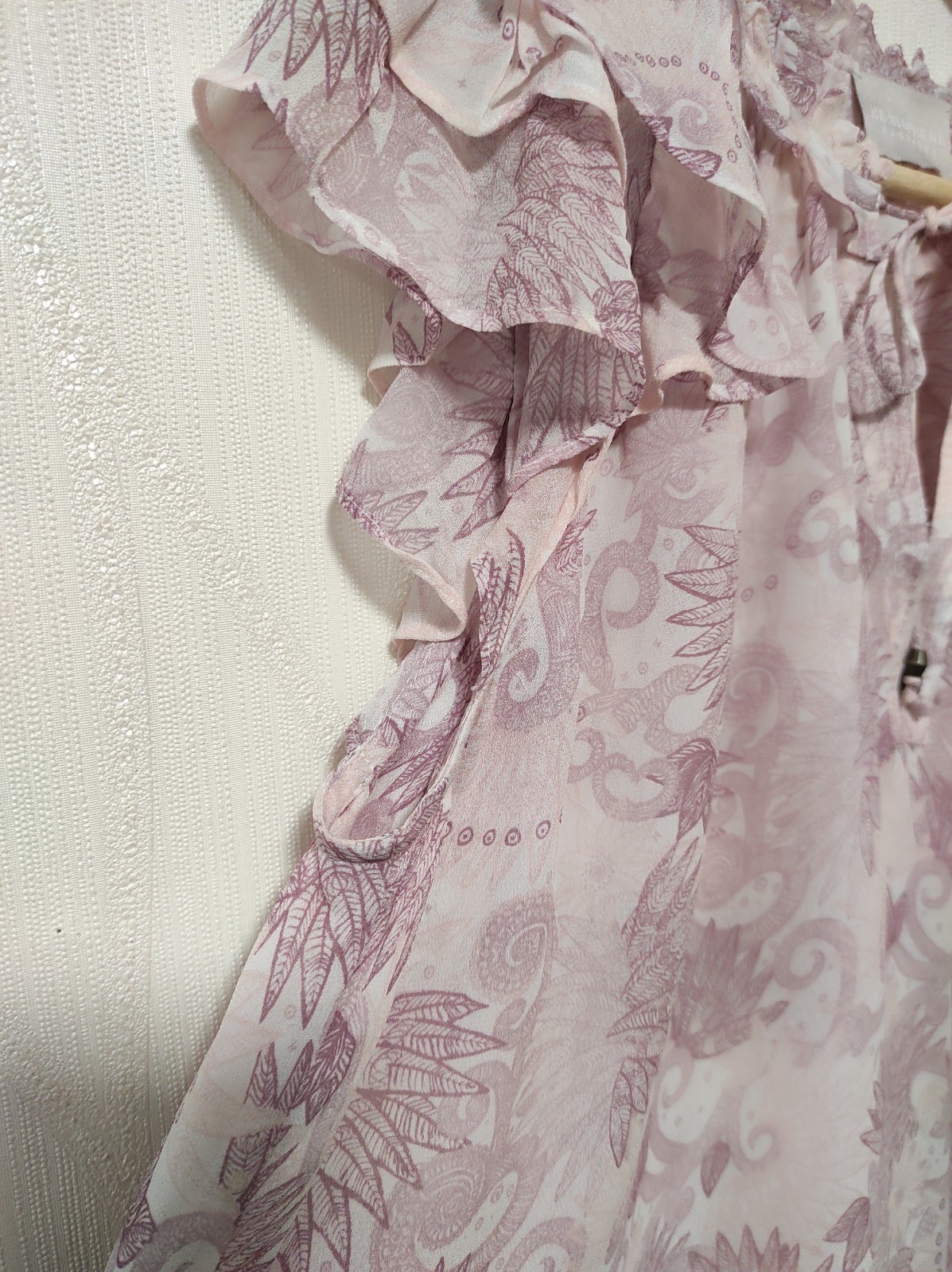 HEMISPHERE Viscose Blouse Purple Pink Floral Ruffle Boho Top Size M