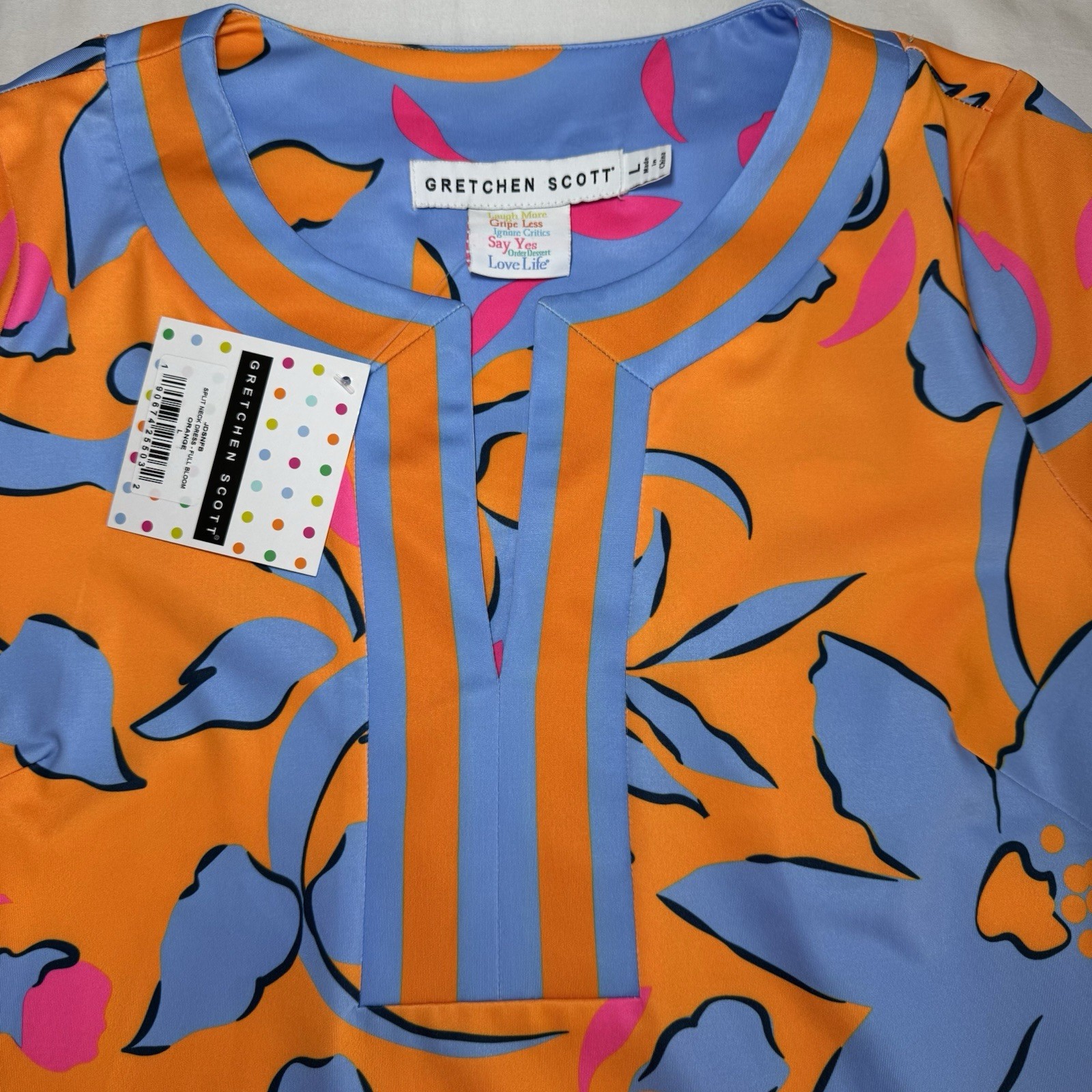 New Gretchen Scott Dress Size Large Tropical Floral Split Neck Vacation Resort