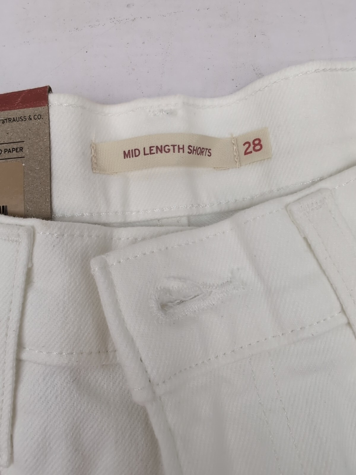 Levi Strauss Women’s Mid Rise Mid Length Slim Hip Denim Short White Sz 28 AM36