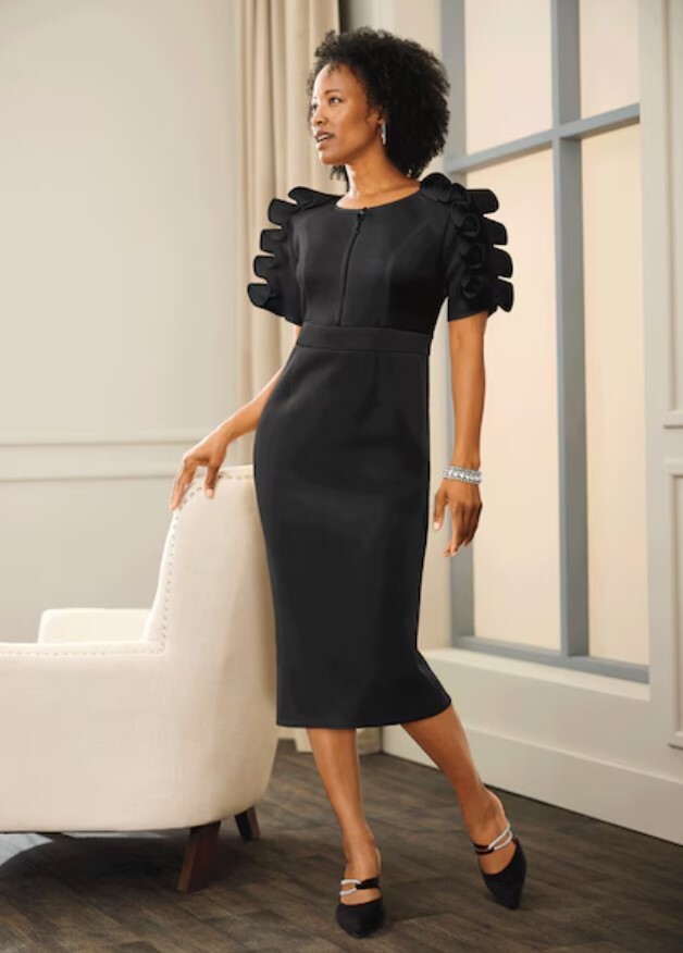 Size 12 Ashro Black Formal Wedding Church Funeral Rhinestone Sleeve Dress