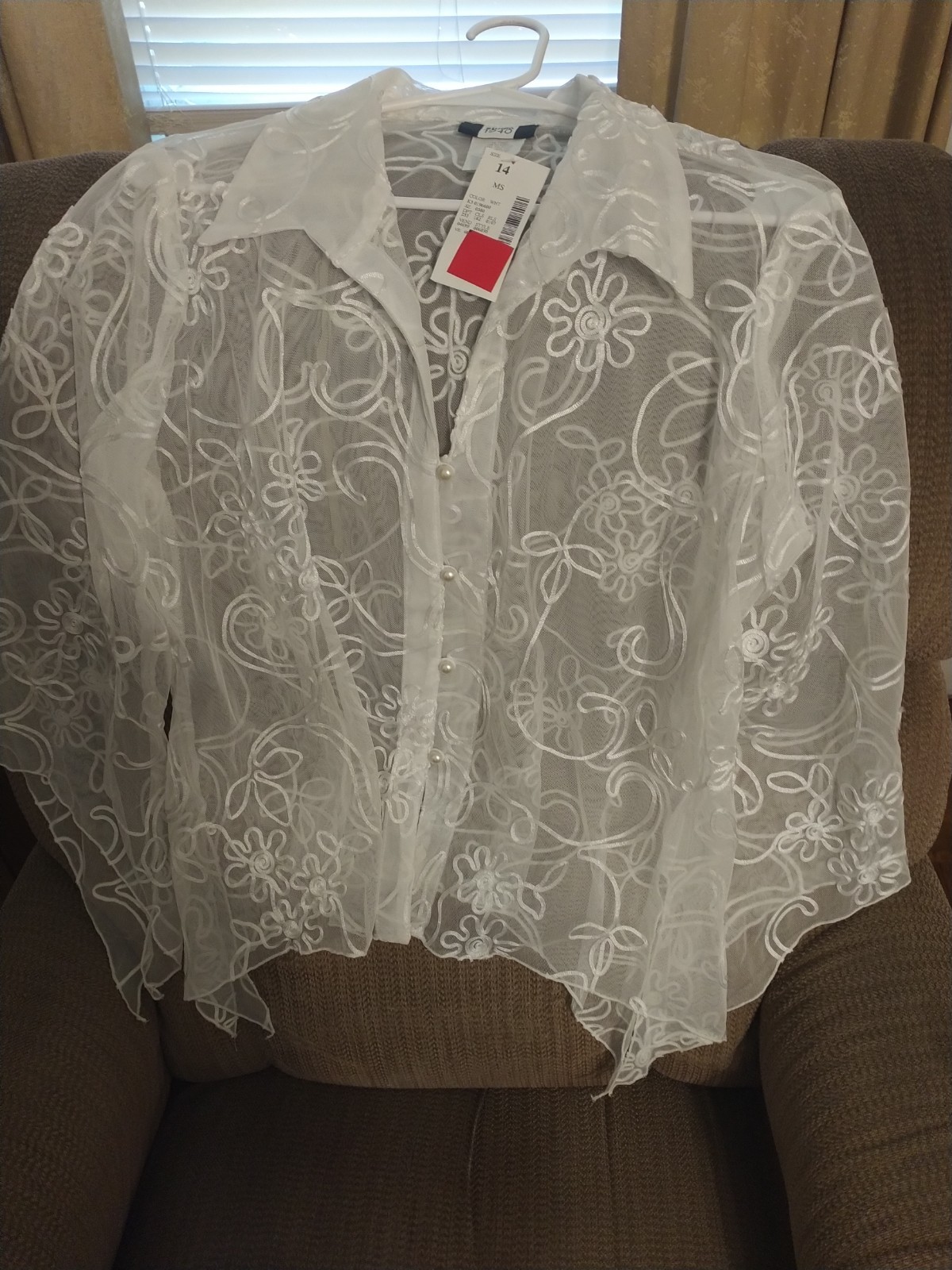 See Through White Floral Blouse