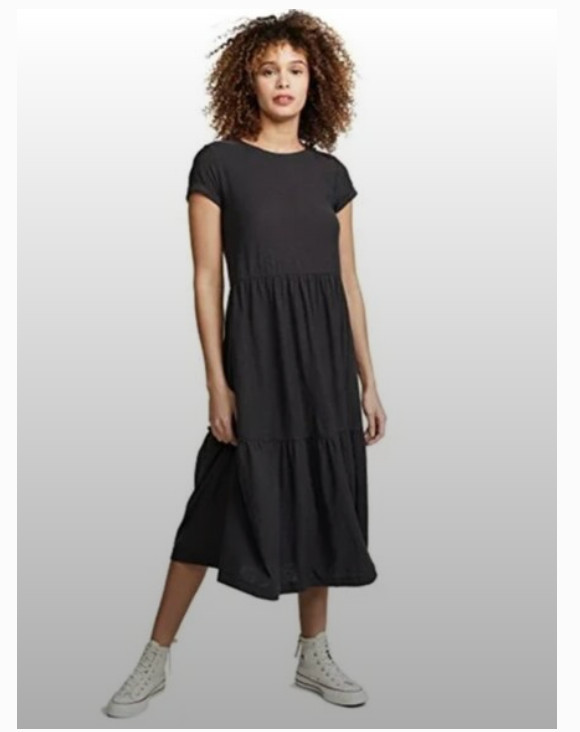 Nation LTD Roman Tiered T-Shirt Midi Dress Small S Black 100% Pima Cotton Peru