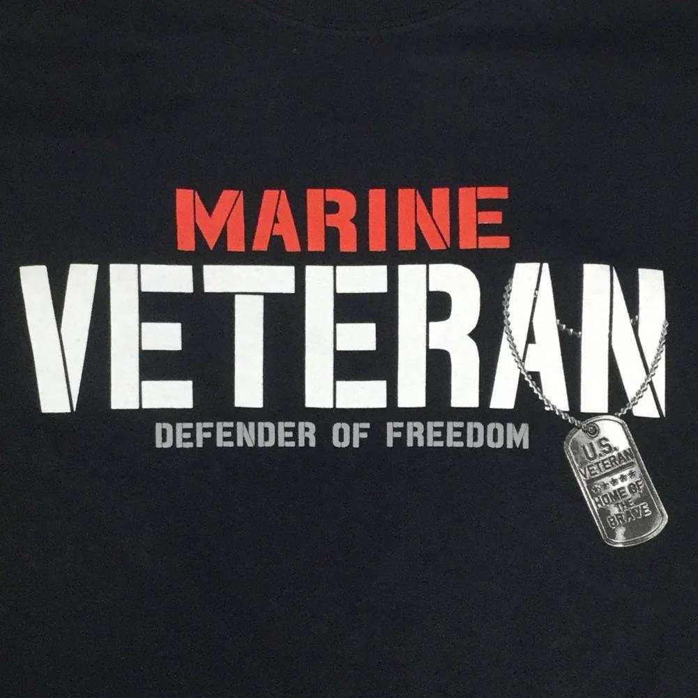 Gildan Ultra Cotton Black Marine Veteran Defender of Freedom Graphic Tee Mens L