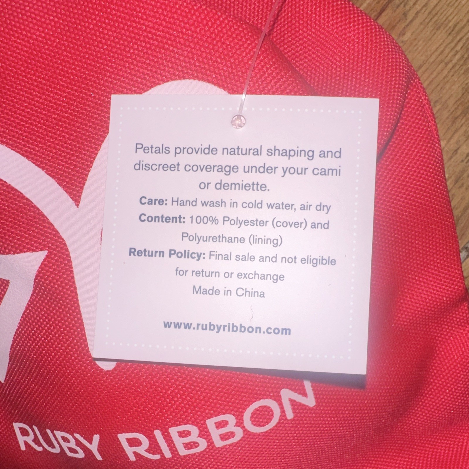 Ruby Ribbon Petals Bra Inserts Padded Full Coverage Red One Size w/ Pouch