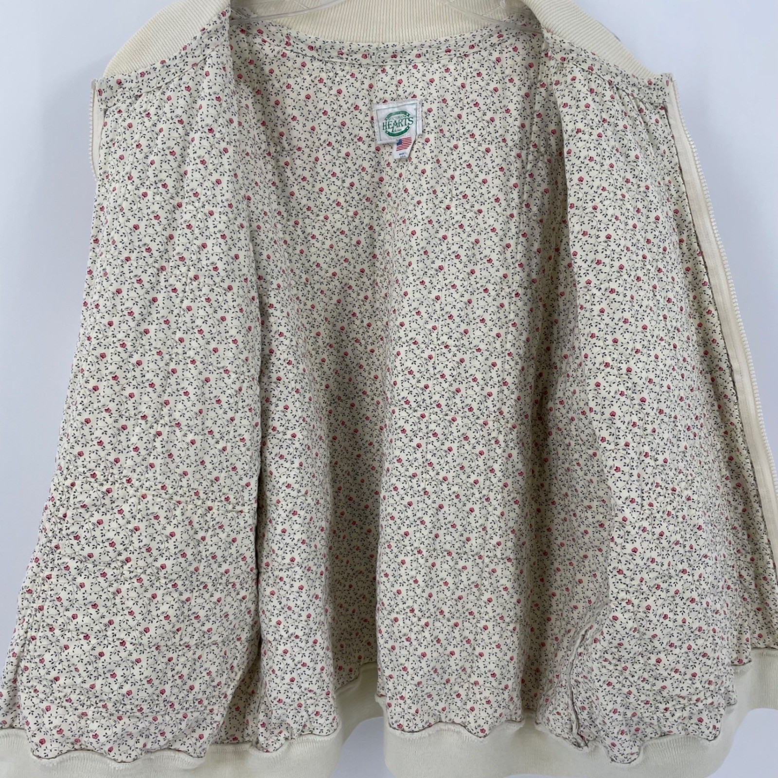 Vintage Victorian Hearts Bev Schultz Quilted Patchwork Floral Bomber Jacket S