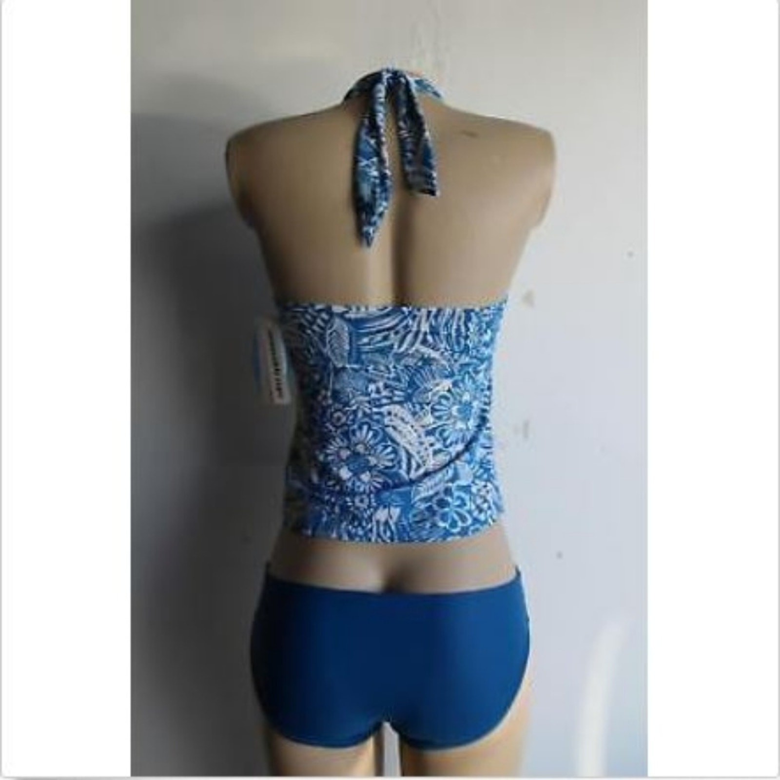 Metallic Floral Twist Cutout Halter Tankini Set Size S (4-6)