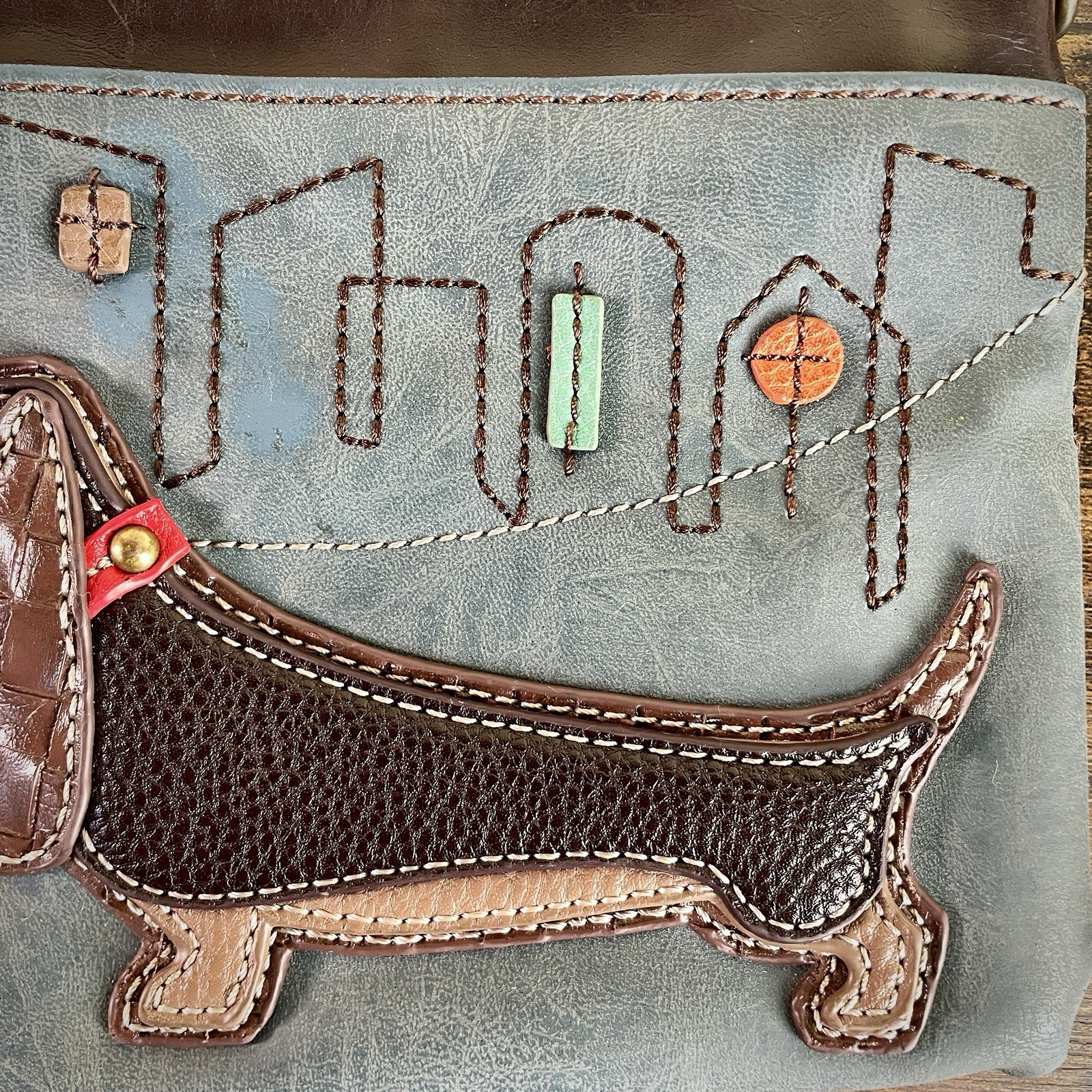 Chala Crossbody Bag Clutch with Dachshund Applique Faux Leather MISSING STRAP