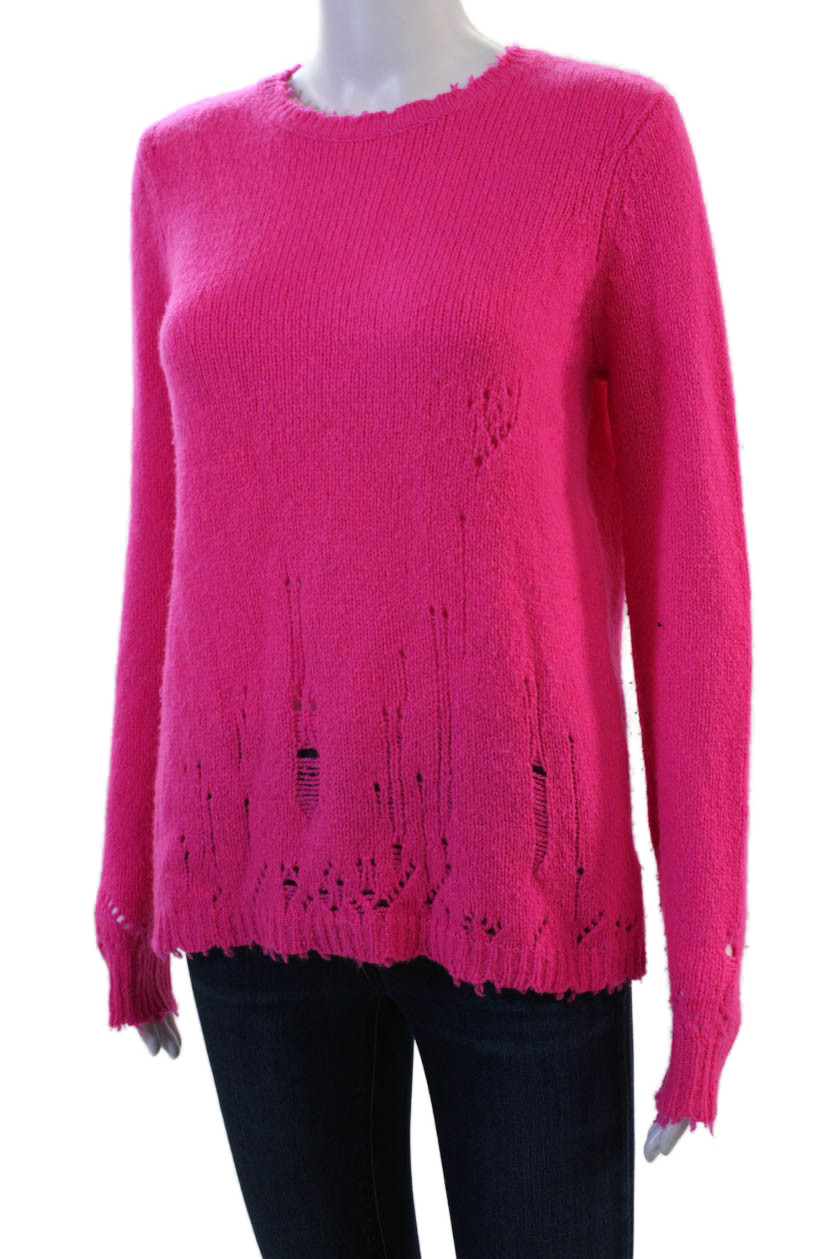 Autumn Cashmere Unisex Pullover Sweater Pink Crew Neck 100% Cashmere Size S