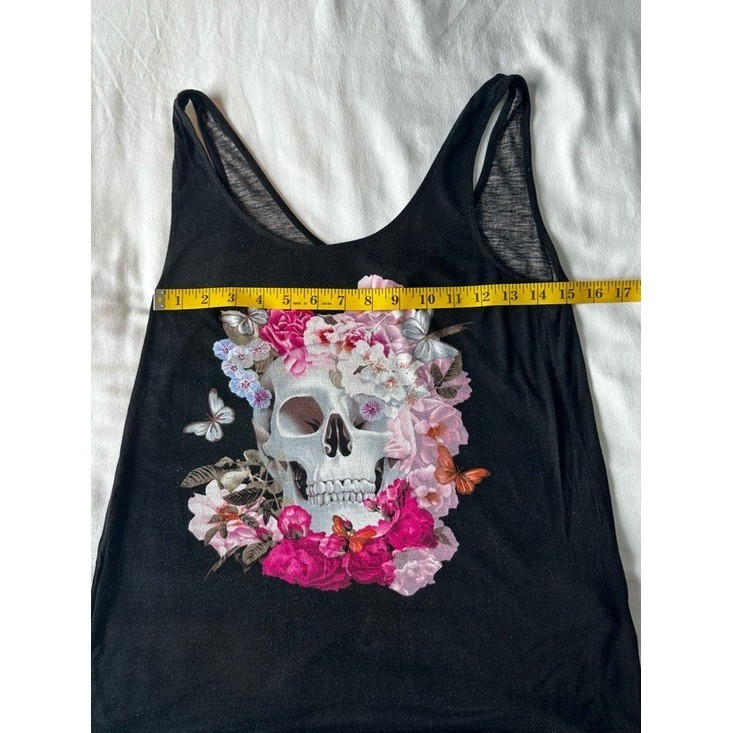 Black Y2K Grunge Emo Floral Skull Print Graphic Tank Top Size 6