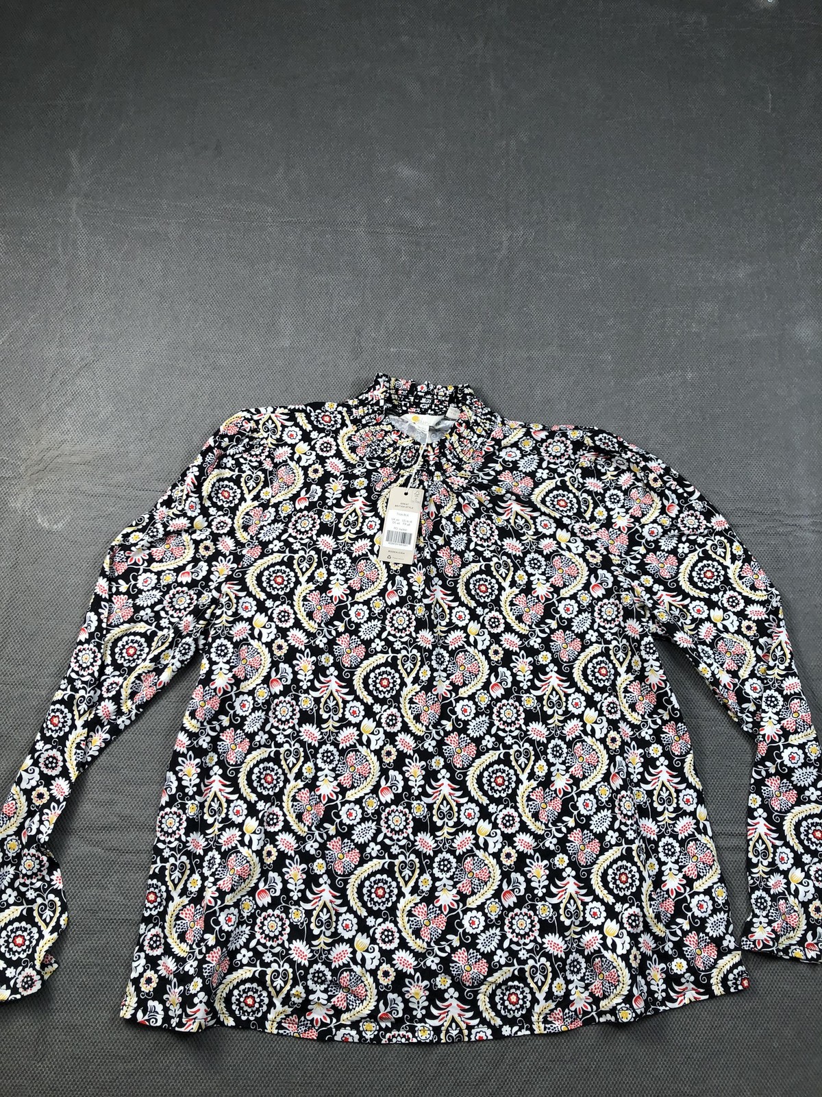 Boden Blouse Womens 16-18 Plus Multicolor Mock Neck Long Sleeve Floral Top NWT