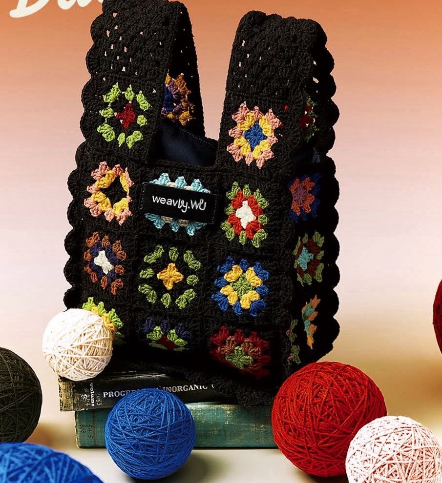 Handmade Crochet Tote Bag for Women – Colorful Granny Square Knit Shoulder Bag